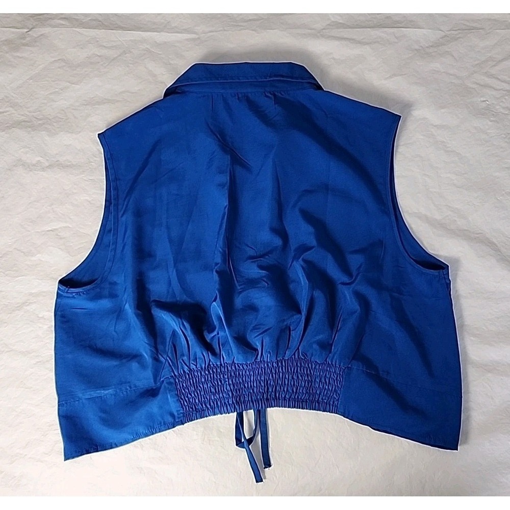 New Spoon Jeans Women's 3X Sleeveless Collared Crop Top Royal Blue Ruched Center - Picture 2 of 10